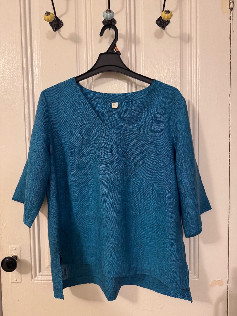 Deep Teal Linen Blouse - XXL